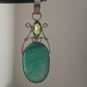 Hand Crafted Rough Emerald Cabochon & Peridot 925 Silver Pendant